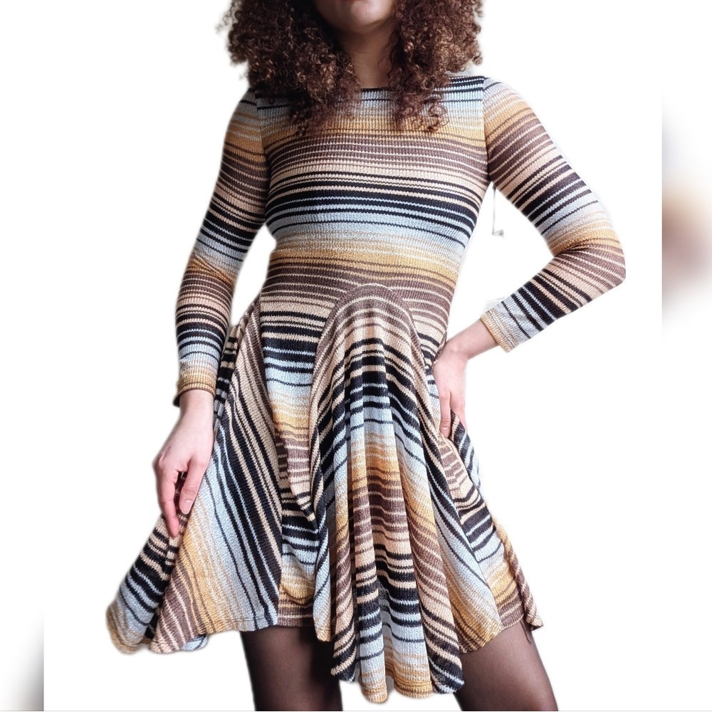 Coconino Vintage Y2K Earthy Whimsy Yellow Stripe Flowy Knit Mini Dress